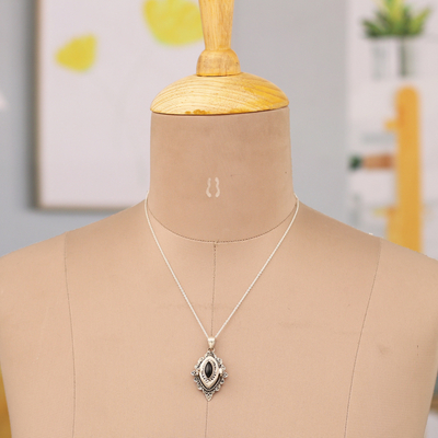 Onyx locket pendant necklace, 'Mystic Memories' - Classic Locket Pendant Necklace with Onyx Jewel from India