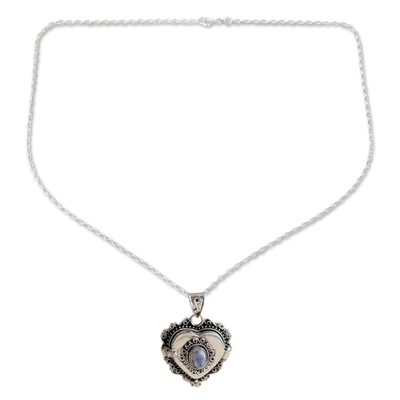 Collar con colgante de medallón de piedra lunar arcoíris - Collar con colgante de medallón de corazón con piedra lunar arcoíris natural