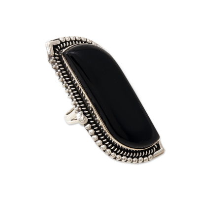 Onyx cocktail ring, 'Magnificent Midnight' - Modern Sterling Silver Cocktail Ring with Onyx Cabochon