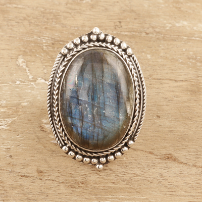 Labradorite cocktail ring, 'Magnificent Aurora' - Traditional Sterling Silver Cocktail Ring with Labradorite