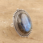 Labradorite cocktail ring, 'Magnificent Aurora' - Traditional Sterling Silver Cocktail Ring with Labradorite