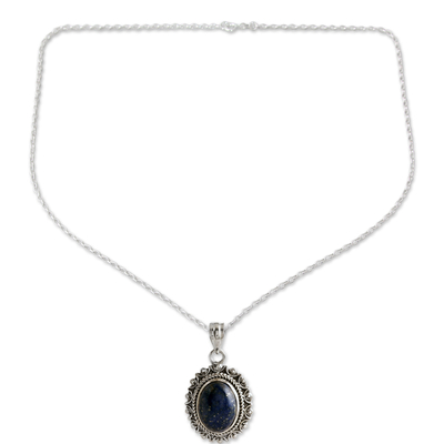 Halskette mit Lapislazuli-Anhänger - Halskette mit Sonnenanhänger und ovalem Lapislazuli-Stein
