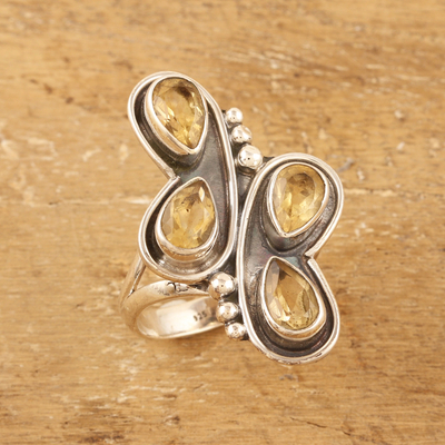 Citrine cocktail ring, 'Gemstone Slide in Yellow' - Four-Carat Citrine and Sterling Silver Cocktail Ring
