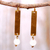 Quartz dangle earrings, 'Palatial Glamour' - Polished Brass Dangle Earrings with Quartz Beads