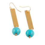 Calcite beaded dangle earrings, 'Turquoise Glory' - Modern Brass Dangle Earrings with Calcite Beads from India