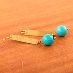 Calcite beaded dangle earrings, 'Turquoise Glory' - Modern Brass Dangle Earrings with Calcite Beads from India