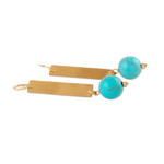 Calcite beaded dangle earrings, 'Turquoise Glory' - Modern Brass Dangle Earrings with Calcite Beads from India