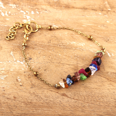 Quartz beaded pendant bracelet, 'Harmony Gems' - Polished Beaded Pendant Bracelet with Multicolour Quartz Gems