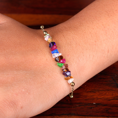 Quartz beaded pendant bracelet, 'Harmony Gems' - Polished Beaded Pendant Bracelet with Multicolour Quartz Gems