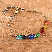 Armband mit Anhänger aus Quarzperlen, „Rainbow Jewels“ – Armband mit Anhänger aus polierten Perlen und Regenbogenquarz-Edelsteinen