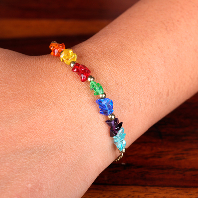 Quartz beaded pendant bracelet, 'Rainbow Jewels' - Polished Beaded Pendant Bracelet with Rainbow Quartz Gems