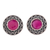 Pendientes de botón de ónix - Pendientes de botón florales de plata de ley con gemas de ónix rosa