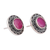 Pendientes de botón de ónix - Pendientes de botón florales de plata de ley con gemas de ónix rosa