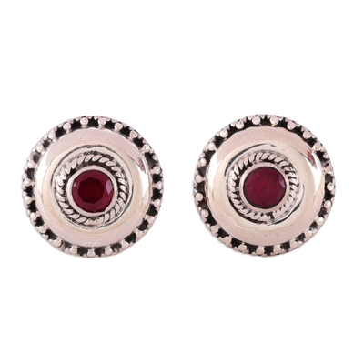 Pendientes de botón de ónix - Pendientes de botón de plata de ley pulida con gemas de ónix rosa