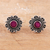Pendientes de botón de ónix - Pendientes Botón de Ónix Rosa y Plata 925 con Motivo Floral