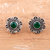 Onyx button earrings, 'Classic Green Blossom' - Green Onyx & 925 Silver Button Earrings with Floral Motif