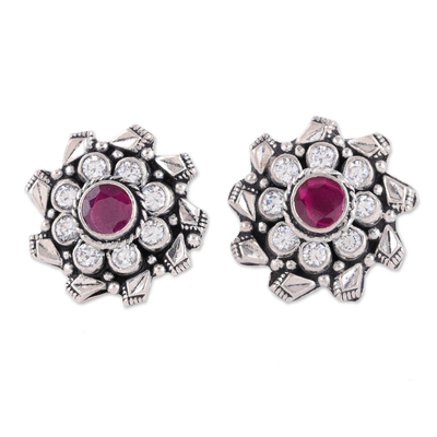 Ohrringe mit Knöpfen Onyxn - knopfohrringe aus 925er Silber mit rosa Onyx und Zirkonia