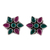 Onyx button earrings, 'Fabulous Harmony' - Pink and Green Onyx Sterling Silver Floral Button Earrings