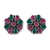 Onyx button earrings, 'Delightful Blend' - 925 Silver Floral Button Earrings with Pink and Green Onyx