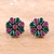 Ohrringe mit Knöpfen Onyxn - Blumenknopfohrringe aus 925er Silber mit rosa und grünem Onyx