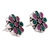 Ohrringe mit Knöpfen Onyxn - Blumenknopfohrringe aus 925er Silber mit rosa und grünem Onyx