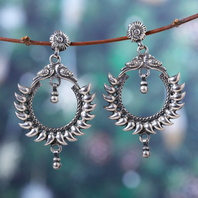 Sterling silver dangle earrings, 'Gods' Hoop' - Traditional Sterling Silver Dangle Earrings Crafted in India