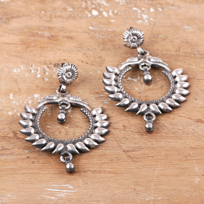 Sterling silver dangle earrings, 'Gods' Hoop' - Traditional Sterling Silver Dangle Earrings Crafted in India