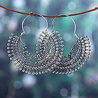 Pendientes de aro de plata de ley, 'Heaven's Peacock' - Pendientes de aro de plata de ley inspirados en el pavo real de la India