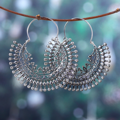 Pendientes aro plata de ley - Aretes tipo argolla de plata esterlina inspirados en un pavo real de la India