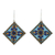 Ceramic dangle earrings, 'Serene Kaleidoscope' - Hand-Painted Geometric Floral Blue Ceramic Dangle Earrings