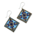 Ceramic dangle earrings, 'Serene Kaleidoscope' - Hand-Painted Geometric Floral Blue Ceramic Dangle Earrings