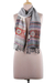 Bufanda de viscosa bordada - Bufanda tejida de viscosa con bordado en gris, blanco y rojo