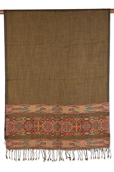 Mantón de lana Jamawar - Chal tejido de lana Jamawar con flecos en negro, amarillo y verde