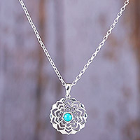 Sterling silver pendant necklace, 'Tranquil Lotus'