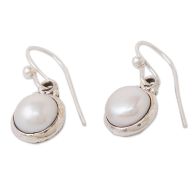 Cultured pearl dangle earrings, 'Happy Pearl' - Cream Cultured Pearl and Sterling Silver Dangle Earrings