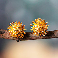 Gold-plated stud earrings, 'Spiny Gold'