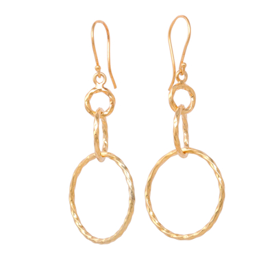 Gold-plated dangle earrings, 'Golden Loop' - 22k Gold-Plated Sterling Silver Loop Dangle Earrings