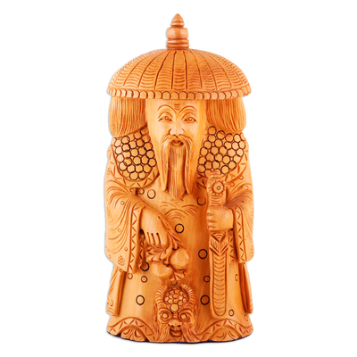 Wood sculpture, 'Abundance and Protection' - Hand-Carved Kadam Wood Master of Protection Sculpture