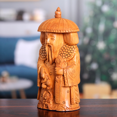 Escultura de madera - Escultura de maestro de protección de madera de Kadam tallada a mano