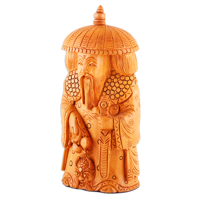 Escultura de madera - Escultura de maestro de protección de madera de Kadam tallada a mano