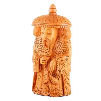Escultura de madera - Escultura de maestro de crecimiento de madera Kadam tallada a mano