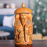 Wood sculpture, 'Harmony and Balance' - Hand-Carved Kadam Wood Master of Balance Sculpture