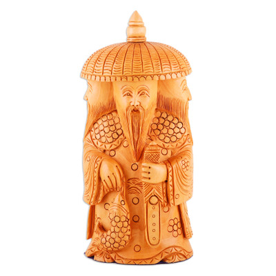 Wood sculpture, 'Harmony and Balance' - Hand-Carved Kadam Wood Master of Balance Sculpture