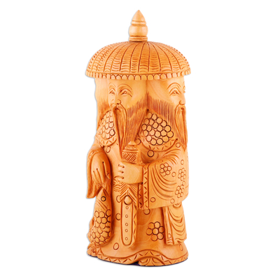 Wood sculpture, 'Harmony and Balance' - Hand-Carved Kadam Wood Master of Balance Sculpture