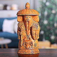 Wood sculpture, 'Longevity and Health' - Hand-Carved Kadam Wood Master of Longevity Sculpture