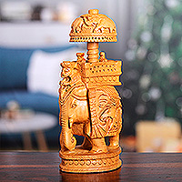Wood sculpture, 'Majestic Heritage' (small) - Hand-Carved Classic Elephant Kadam Wood Sculpture (Small)
