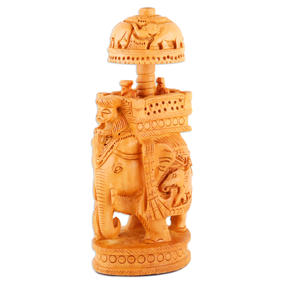 Wood sculpture, 'Majestic Heritage' (small) - Hand-Carved Classic Elephant Kadam Wood Sculpture (Small)