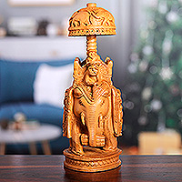 Escultura de madera, 'Majestic Heritage' (grande) - Escultura de madera Kadam de elefante clásica tallada a mano (grande)
