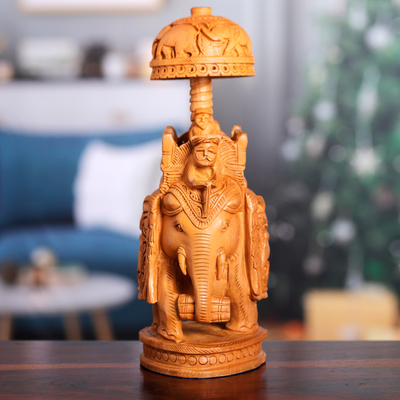 Escultura de madera, (grande) - Escultura clásica de madera kadam de elefante tallada a mano (grande)