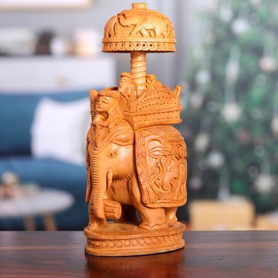 Wood sculpture, 'Majestic Heritage' (large) - Hand-Carved Classic Elephant Kadam Wood Sculpture (Large)